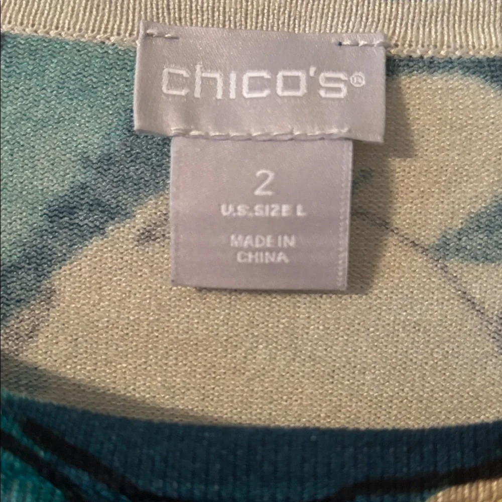 Chico's Teal and Cream Floral knit top - Picture 2 of 5